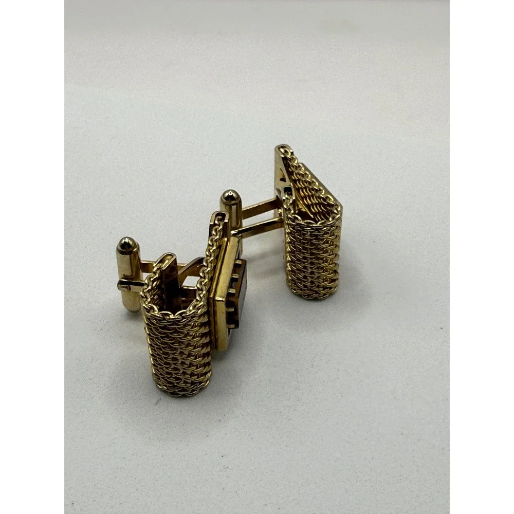 Anson Vintage Gold Tone Wrap Around Mesh Cufflinks Tigers Eye Stone Rectangular